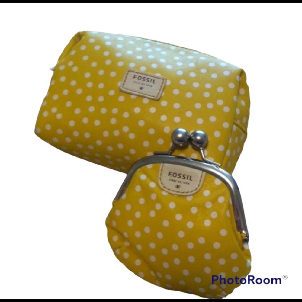 Fossil “Amanda” Polka Dot Leather MakeUp and Coin Purse Set